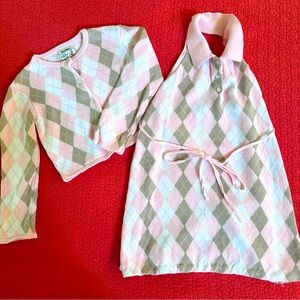 Helena Neiman Marcus Girls Pink and Green Plaid Halter Dress and Sweater